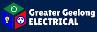 Greater Geelong Electrical logo with colorful cube icon and company name on dark blue background